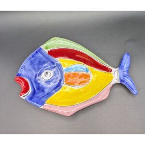 La Musa FISH Plate Bowl Majolica Hand Painted Colorful Italy Signed 10.5"